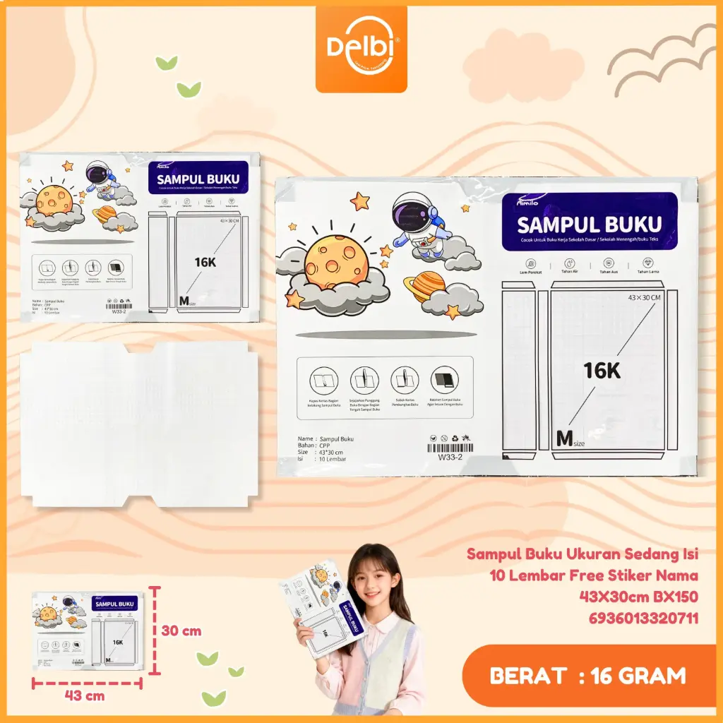 [6936013320711] Sampul Buku Ukuran Sedang Isi 10 Lembar  Free Stiker Nama 43X30cm BX150