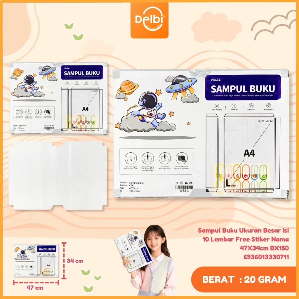 [6936013330711] Sampul Buku Ukuran Besar Isi 10 Lembar Free Stiker Nama 47X34cm BX150