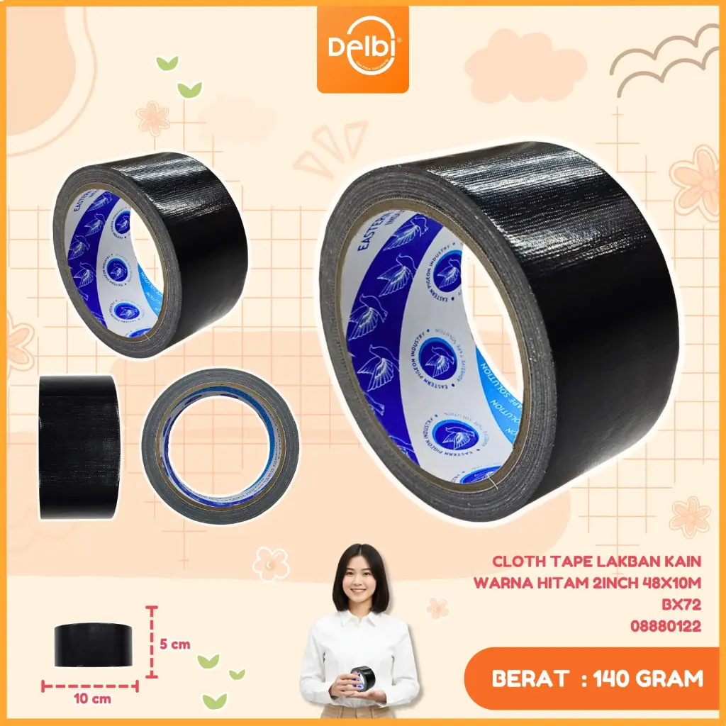 [08880122] Cloth Tape Lakban Kain Warna Hitam 2Inch 48x10m BX72