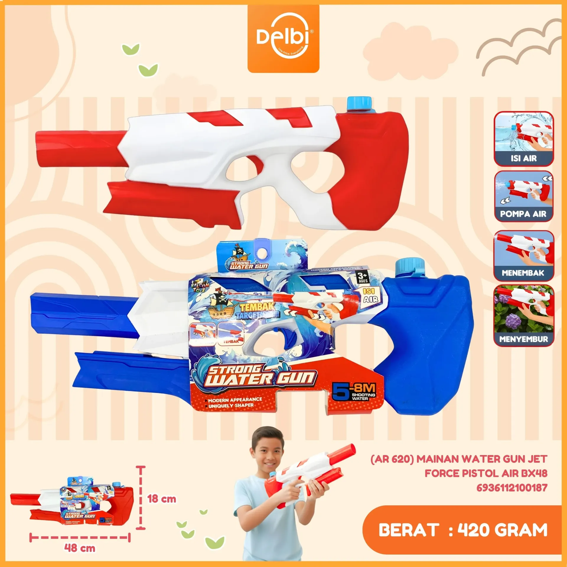 (AR 620) MAINAN WATER GUN JET FORCE PISTOL AIR BX48