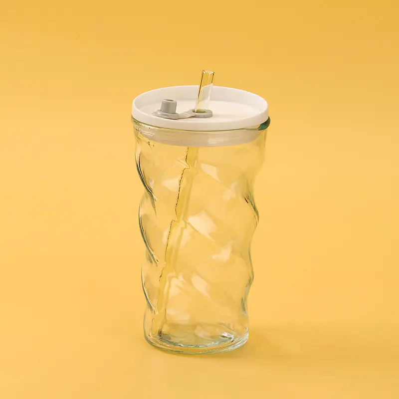 GELAS KACA SPIRAL DENGAN SEDOTAN 450ml BX70