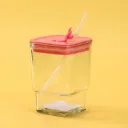 GELAS KACA FEIFAN BUAH DAN SAYURAN BENTUK KOTAK DENGAN SEDOTAN 420ml BX72