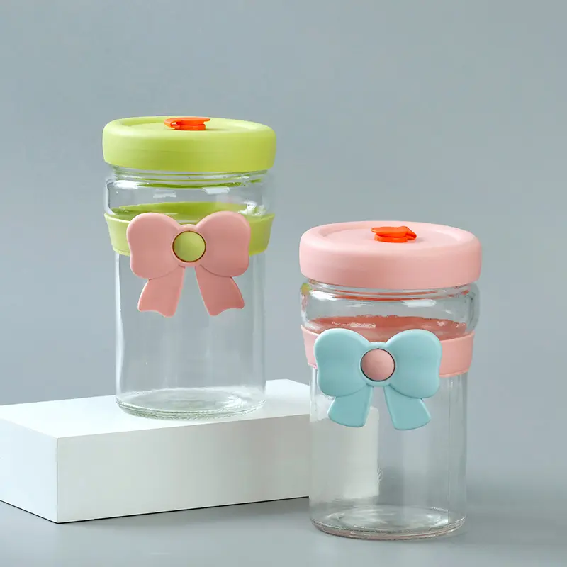 [1210300050] GELAS KACA MOTIF PITA KUPU-KUPU DENGAN SEDOTAN QUANMING 450ml BX68