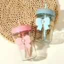GELAS BOTOL KACA DENGAN SEDOTAN MOTIF PITA KUPU-KUPU FEIFAN 500ml BX70