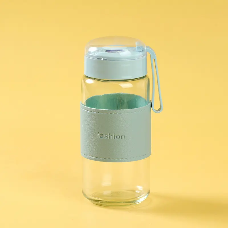 [1210300060] GELAS BOTOL KACA DENGAN SARUNG WARNA AESTHETIC + TALI 320ml BX80
