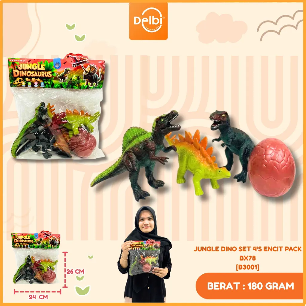 [B3001] JUNGLE DINO SET 4'S ENCIT PACK BX78