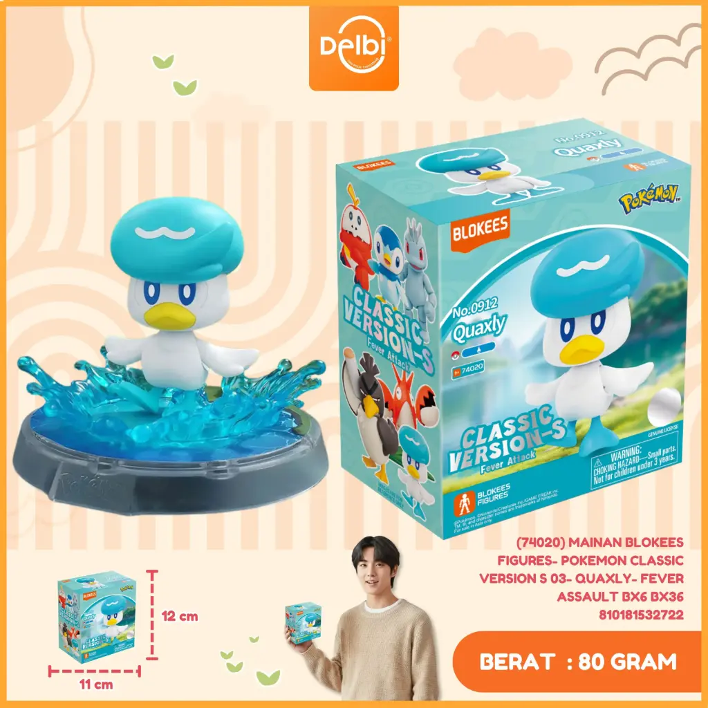 (74020) Mainan Blokees Figures- Pokemon Classic Version S 03- Quaxly- Fever Assault BX6 BX36