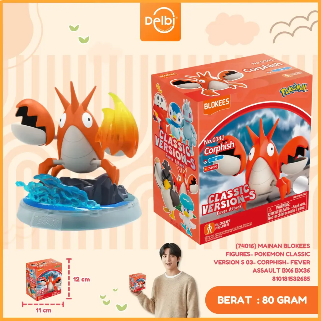 [810181532685] (74016) Mainan Blokees Figures- Pokemon Classic Version S 03- Corphish- Fever Assault BX6 BX36