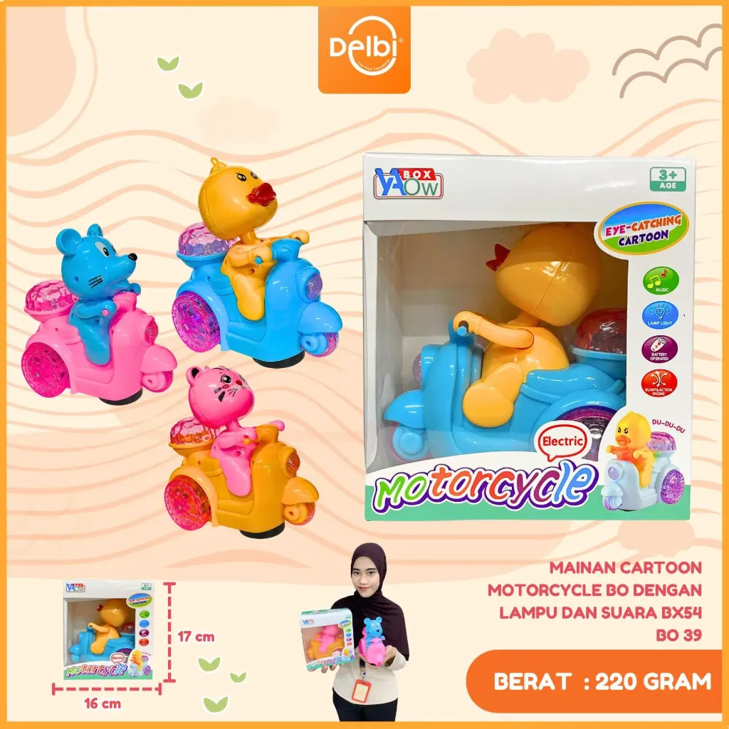 [BO 39] MAINAN CARTOON MOTORCYCLE BO DENGAN LAMPU DAN SUARA BX54