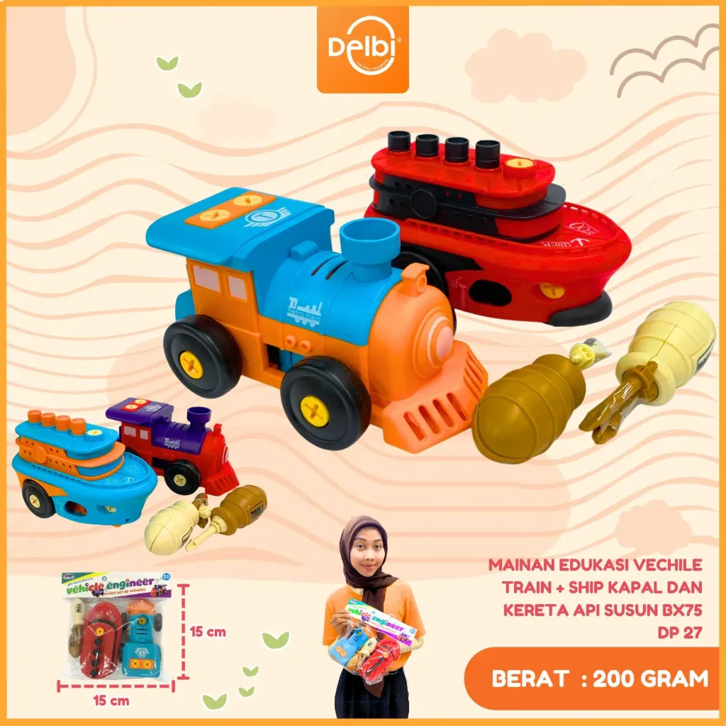 [DP 27] MAINAN EDUKASI VECHILE TRAIN + SHIP KAPAL DAN KERETA API SUSUN BX75