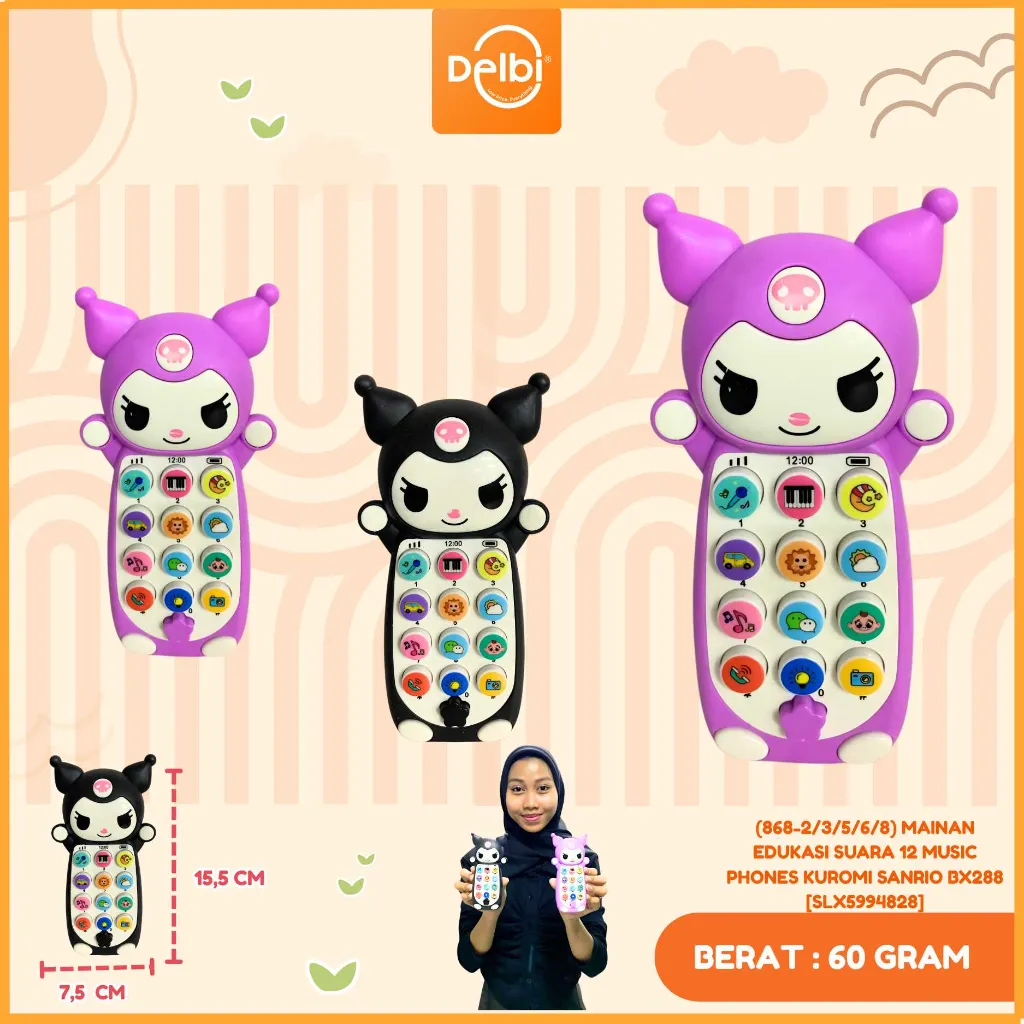 (868-2/3/5/6/8) MAINAN EDUKASI SUARA 12 MUSIC PHONES KUROMI SANRIO BX288