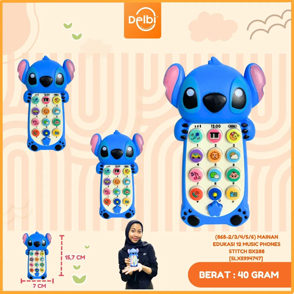 [SLX5994747] (868-2/3/4/5/6) MAINAN EDUKASI 12 MUSIC PHONES STITCH BX288