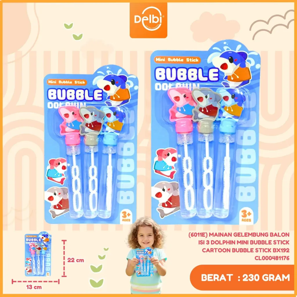 [CL000481176] (6011E) MAINAN GELEMBUNG BALON ISI 3 DOLPHIN MINI BUBBLE STICK CARTOON BUBBLE STICK BX192