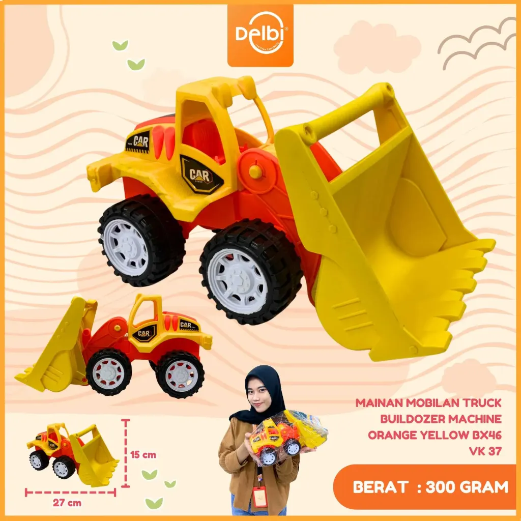 [VK 37] MAINAN MOBILAN TRUCK BUILDOZER MACHINE ORANGE YELLOW PLASTIK PP BX46