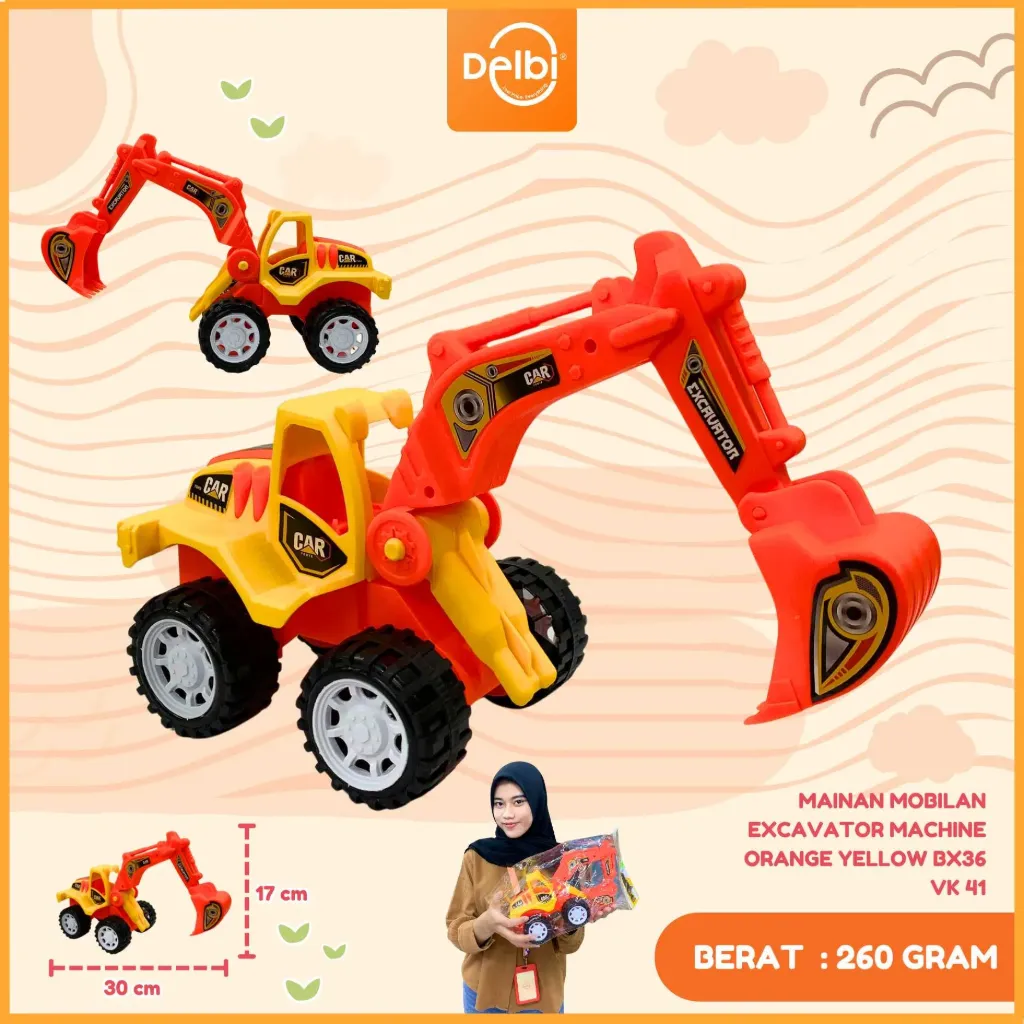 MAINAN MOBILAN EXCAVATOR MACHINE ORANGE YELLOW PLASTIK PP BX36