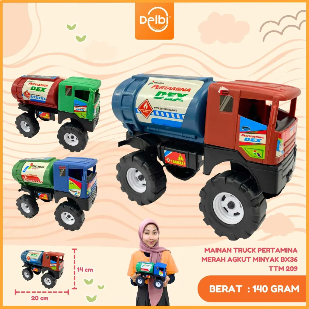 MAINAN MOBILAN TRUCK PERTAMINA MERAH TRUK TANGKI ANGKUT MINYAK PLASTIK PP BX36