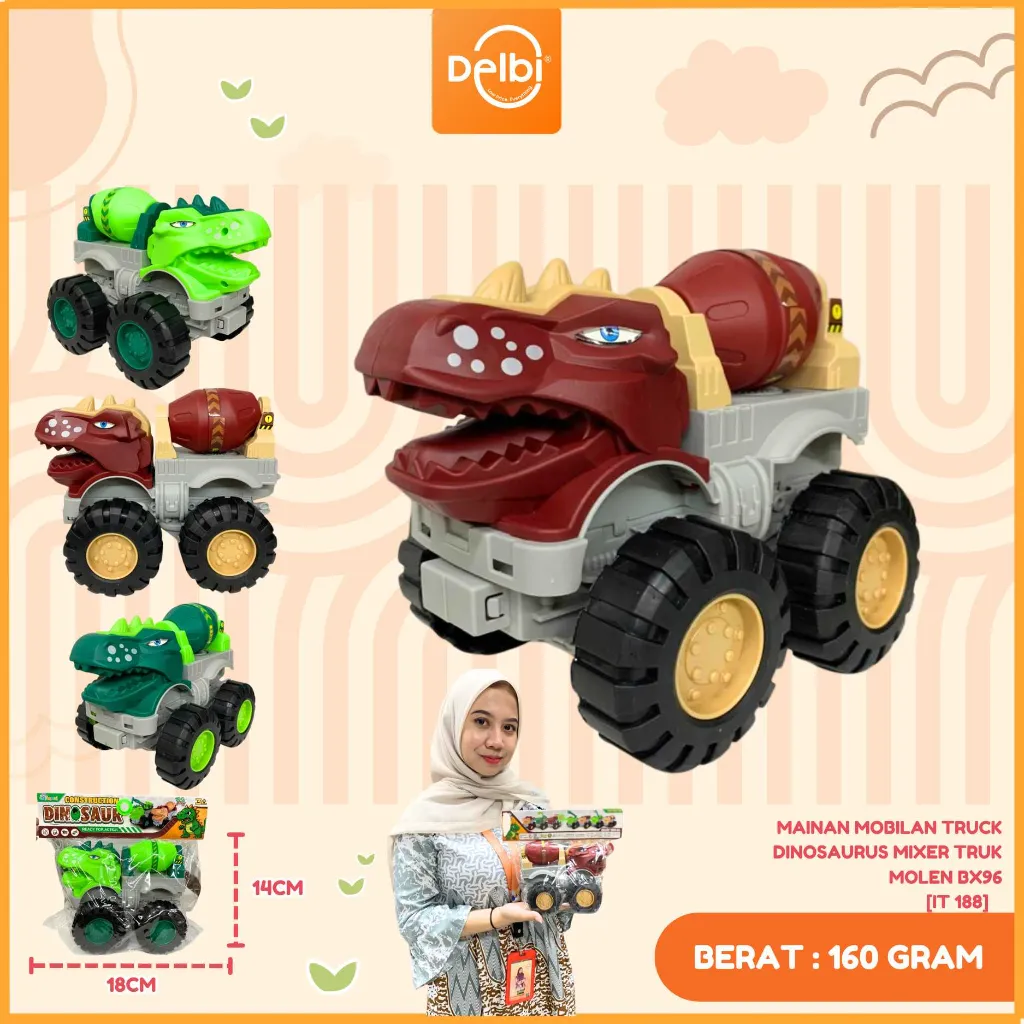 [IT 188] MAINAN MOBILAN TRUCK DINOSAURUS MIXER TRUK MOLEN PLASTIK PP BX96