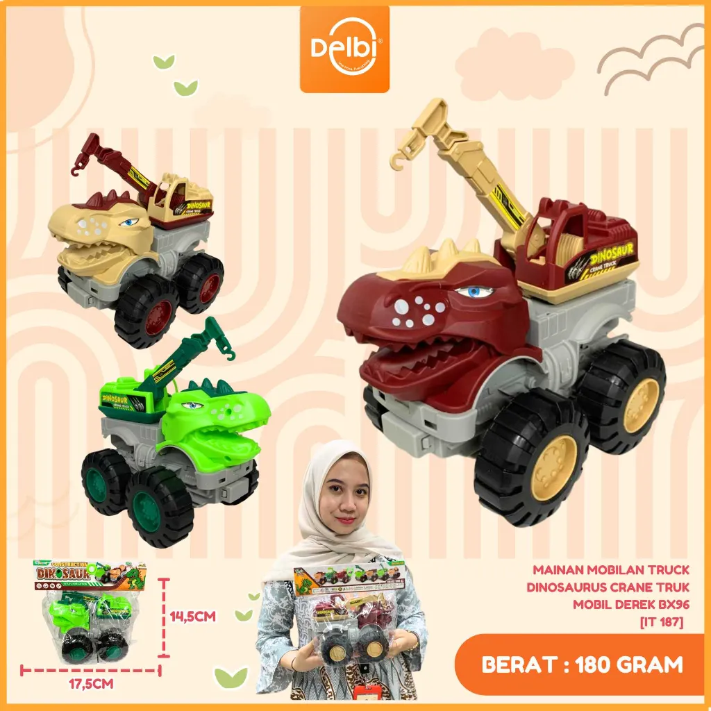 [IT 187] MAINAN MOBILAN TRUCK DINOSAURUS CRANE TRUK MOBIL DEREK PLASTIK PP BX96