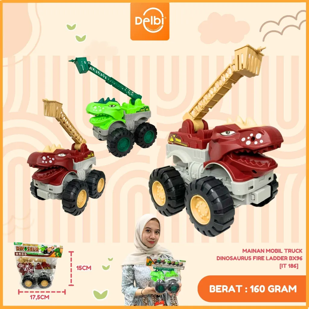 [IT 186] MAINAN MOBIL TRUCK DINOSAURUS FIRE LADDER BX96