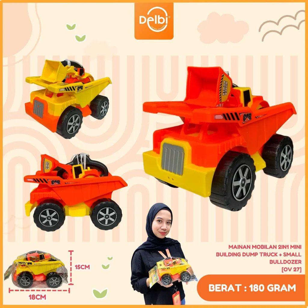 MAINAN MOBILAN 2IN1 MINI BUILDING DUMP TRUCK + SMALL BULLDOZER PLASTIK PP BX60