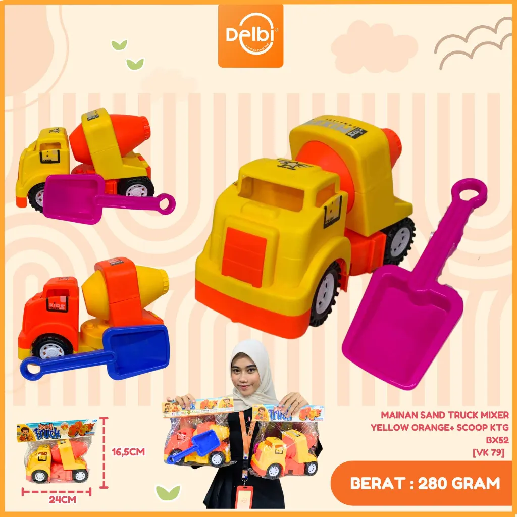 [VK 79] MAINAN SAND TRUCK MIXER YELLOW ORANGE+ SCOOP KTG BX52