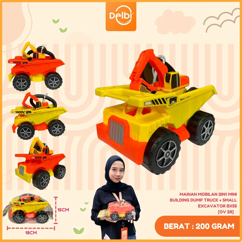 MAINAN MOBILAN 2IN1 MINI BUILDING DUMP TRUCK + SMALL EXCAVATOR PLASTIK PP BX55