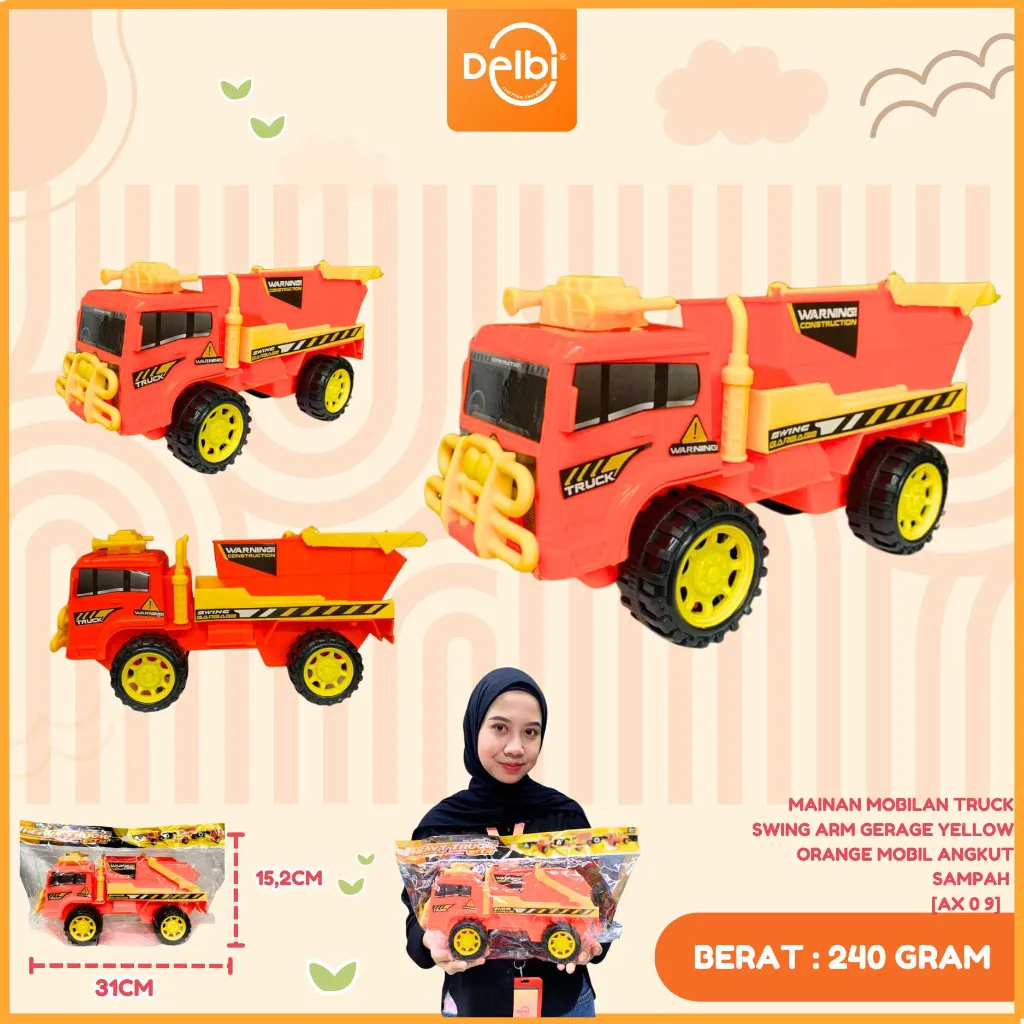MAINAN MOBILAN TRUCK SWING ARM GERAGE YELLOW ORANGE MOBIL ANGKUT SAMPAH BX48