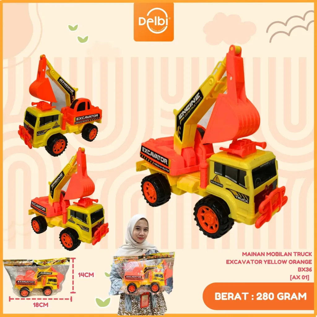 MAINAN MOBILAN TRUCK EXCAVATOR YELLOW ORANGE BX36