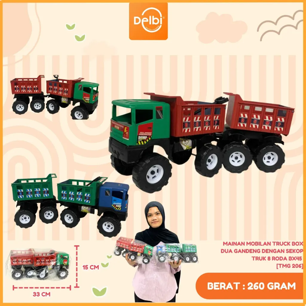 MAINAN MOBILAN TRUCK BOX DUA GANDENG DENGAN SEKOP TRUK 8 RODA BX45