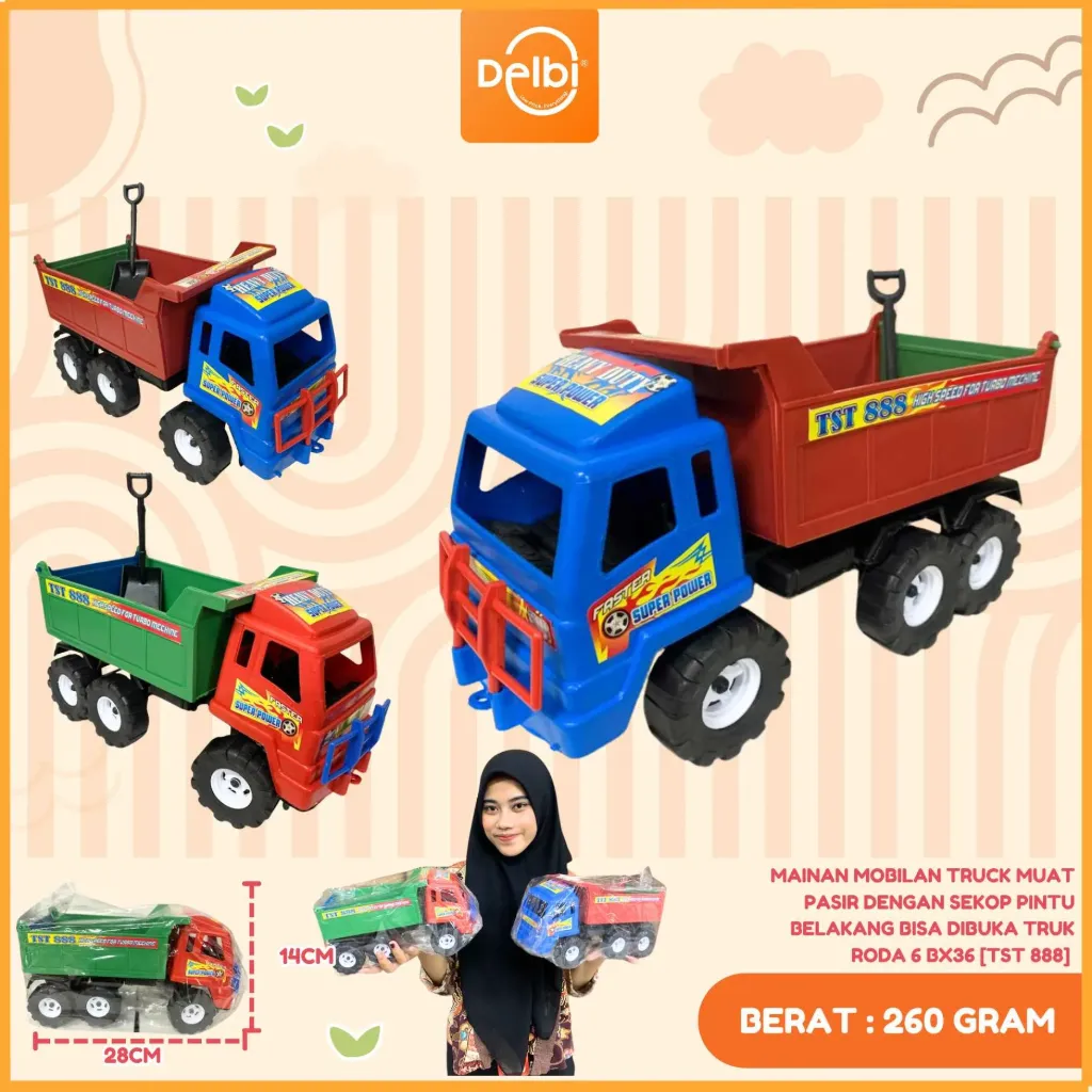 MAINAN MOBILAN TRUCK MUAT PASIR DENGAN SEKOP PINTU BELAKANG BISA DIBUKA TRUK RODA 6 BX36