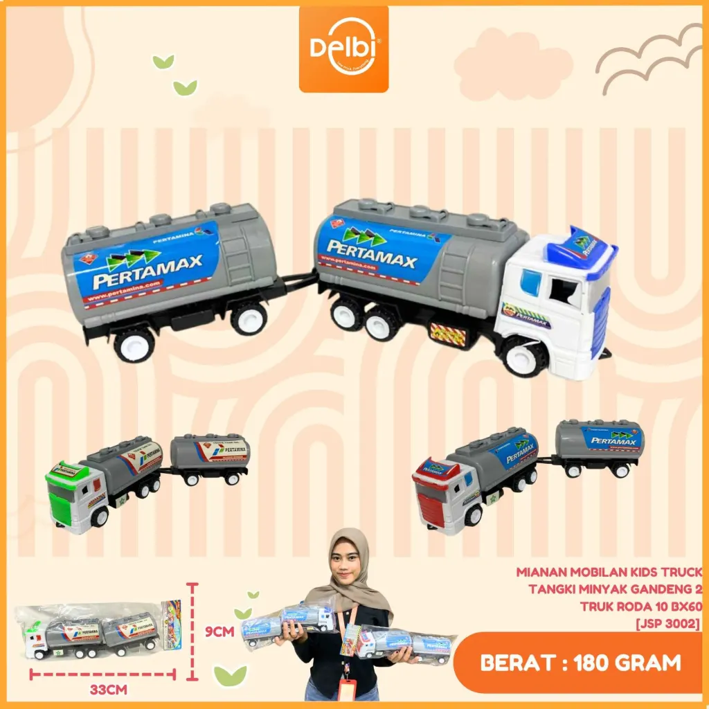 MAINAN MOBILAN KIDS TRUCK TANGKI MINYAK GANDENG 2 TRUK RODA 10 PLASTIK OPP BX60
