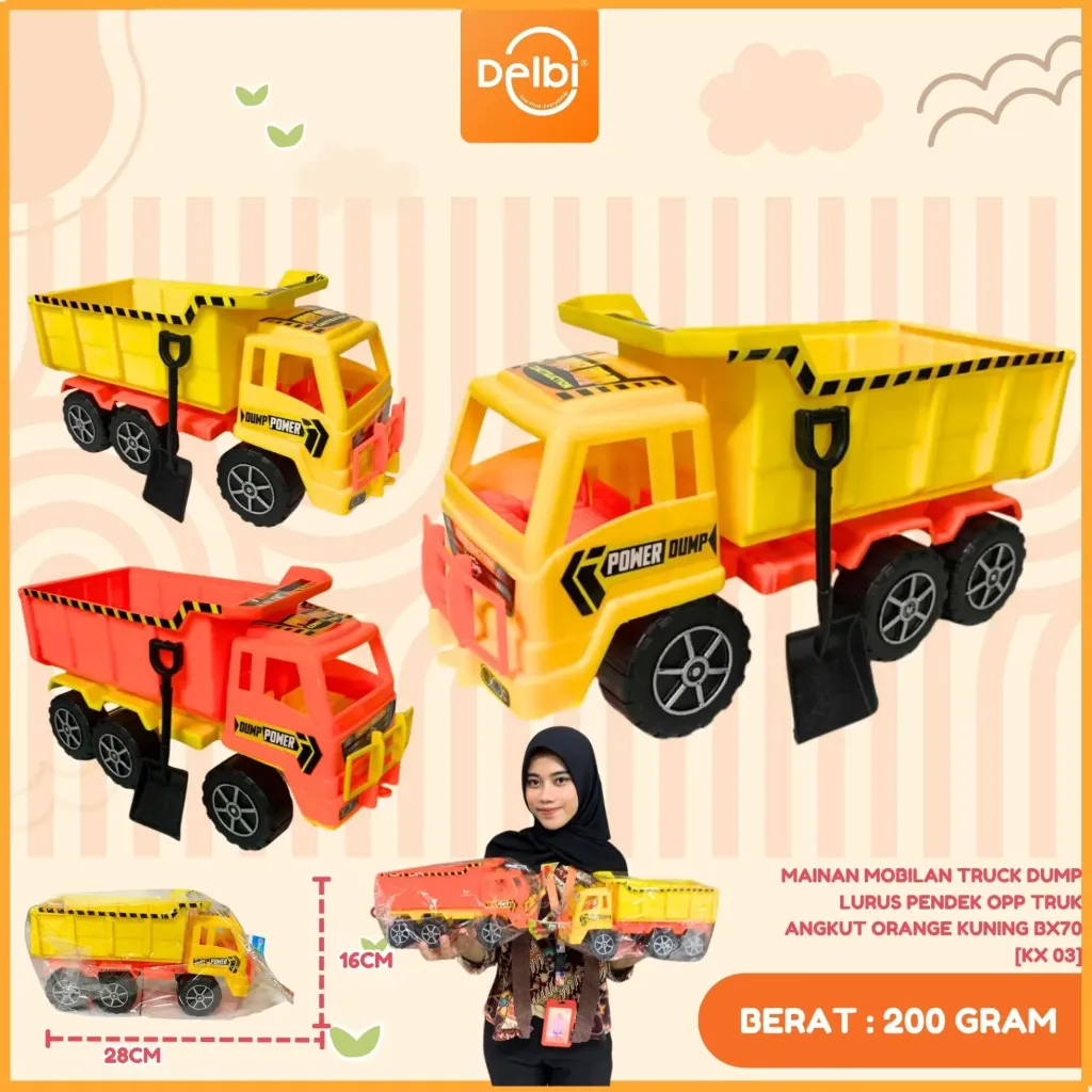 [KX 03] MAINAN MOBILAN TRUCK DUMP LURUS PENDEK OPP TRUK ANGKUT ORANGE KUNING  PLASTIK OPP BX70