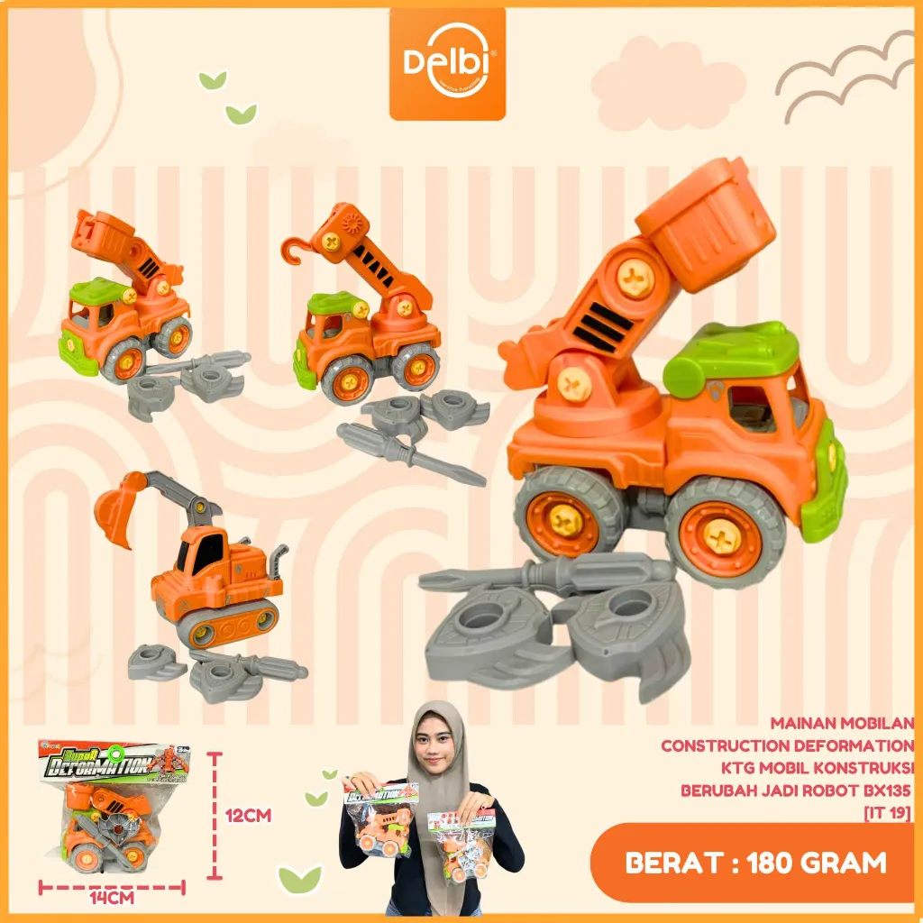 [IT 19] MAINAN MOBILAN CONSTRUCTION DEFORMATION KTG MOBIL KONSTRUKSI BERUBAH JADI ROBOT PLASTIK PP BX135