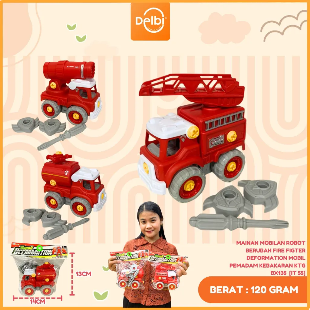 [IT 55] MAINAN MOBILAN ROBOT BERUBAH FIRE FIGTER DEFORMATION MOBIL PEMADAM KEBAKARAN KTG PLASTIK PP BX135