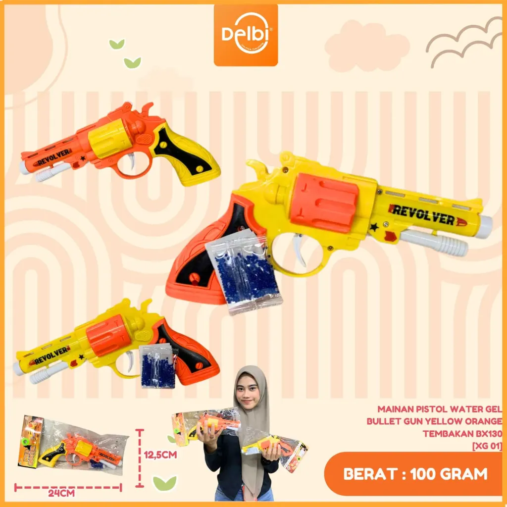 MAINAN PISTOL WATER GEL BULLET GUN YELLOW ORANGE TEMBAKAN BX130