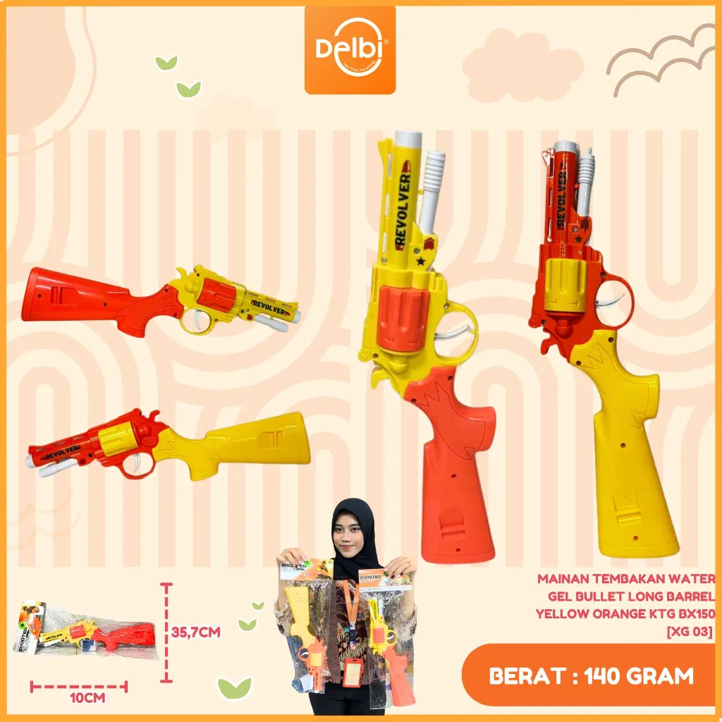 [XG 03] MAINAN TEMBAKAN WATER GEL BULLET LONG BARREL YELLOW ORANGE KTG BX150