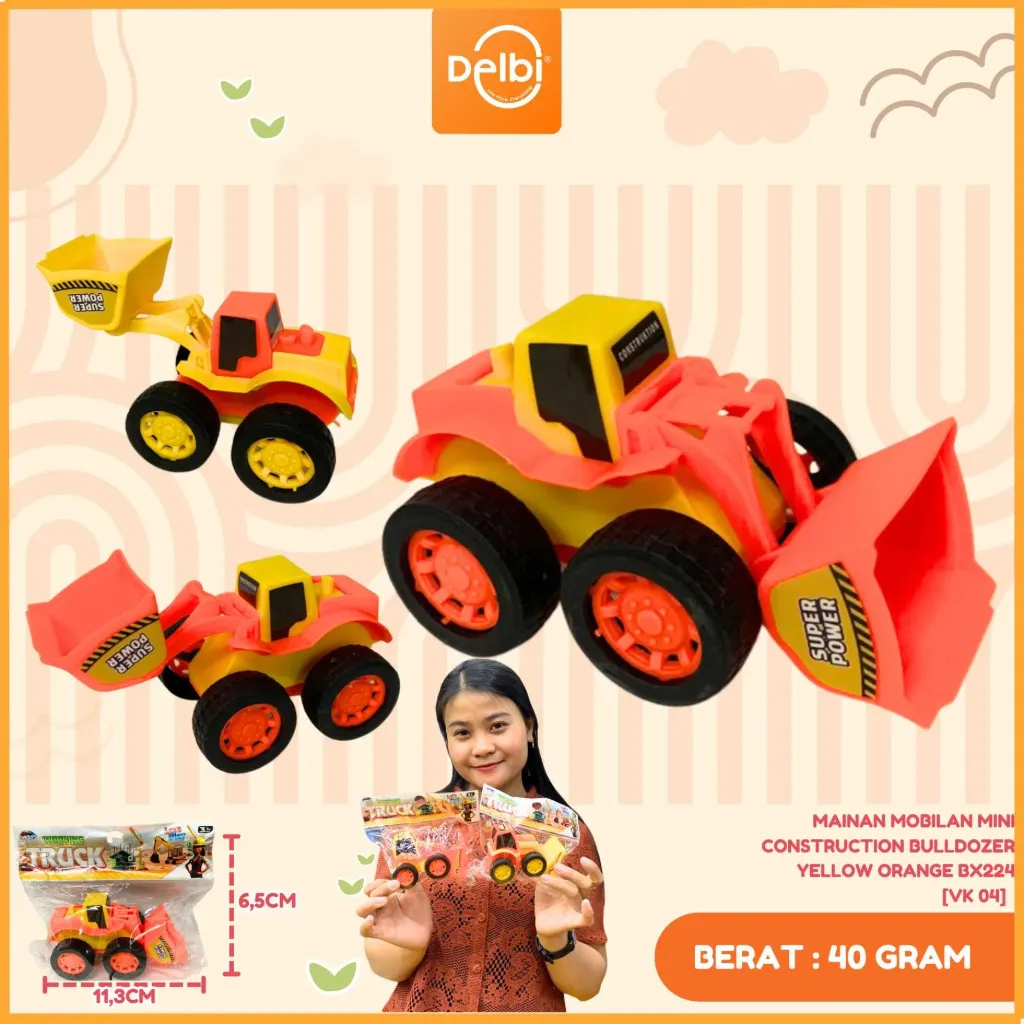 MAINAN MOBILAN MINI CONSTRUCTION BULLDOZER YELLOW ORANGE BX224