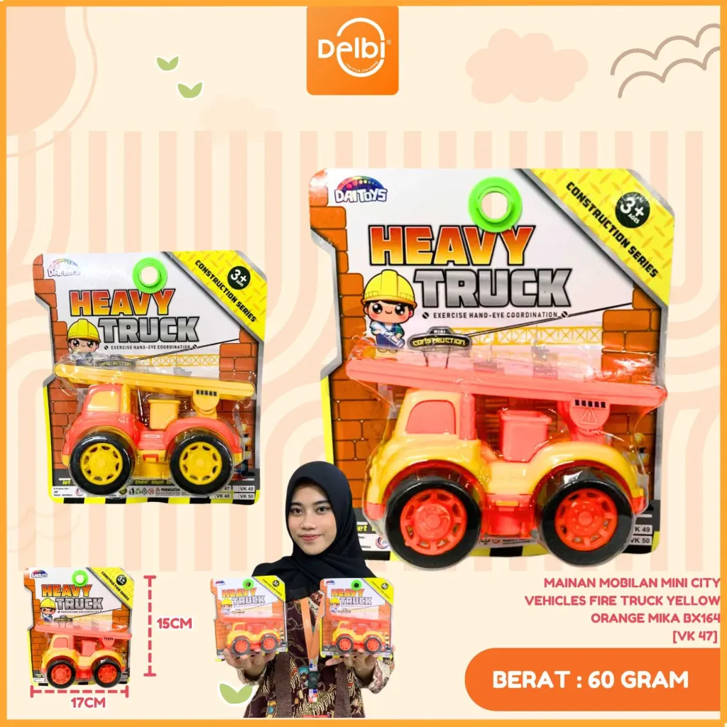 MAINAN MOBILAN MINI CITY VEHICLES FIRE TRUCK YELLOW ORANGE MIKA BX164