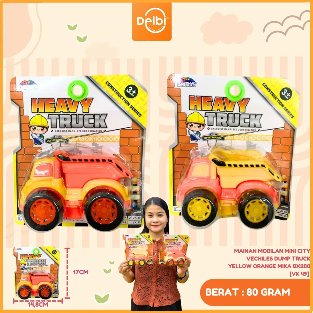 MAINAN MOBILAN MINI CITY VECHILES DUMP TRUCK YELLOW ORANGE MIKA BX200
