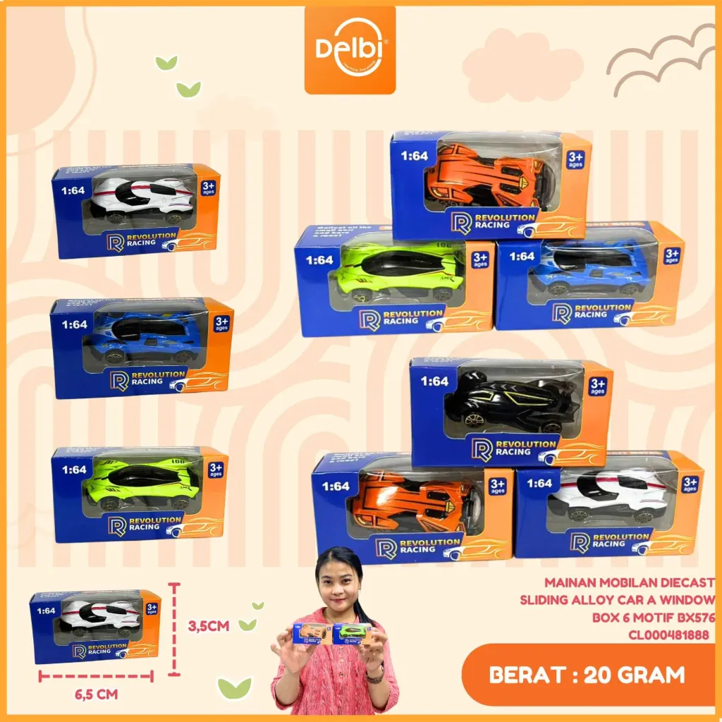 (HJ-132/133) MAINAN MOBILAN DIECAST SLIDING ALLOY CAR A WINDOW BOX 6 MOTIF BX576
