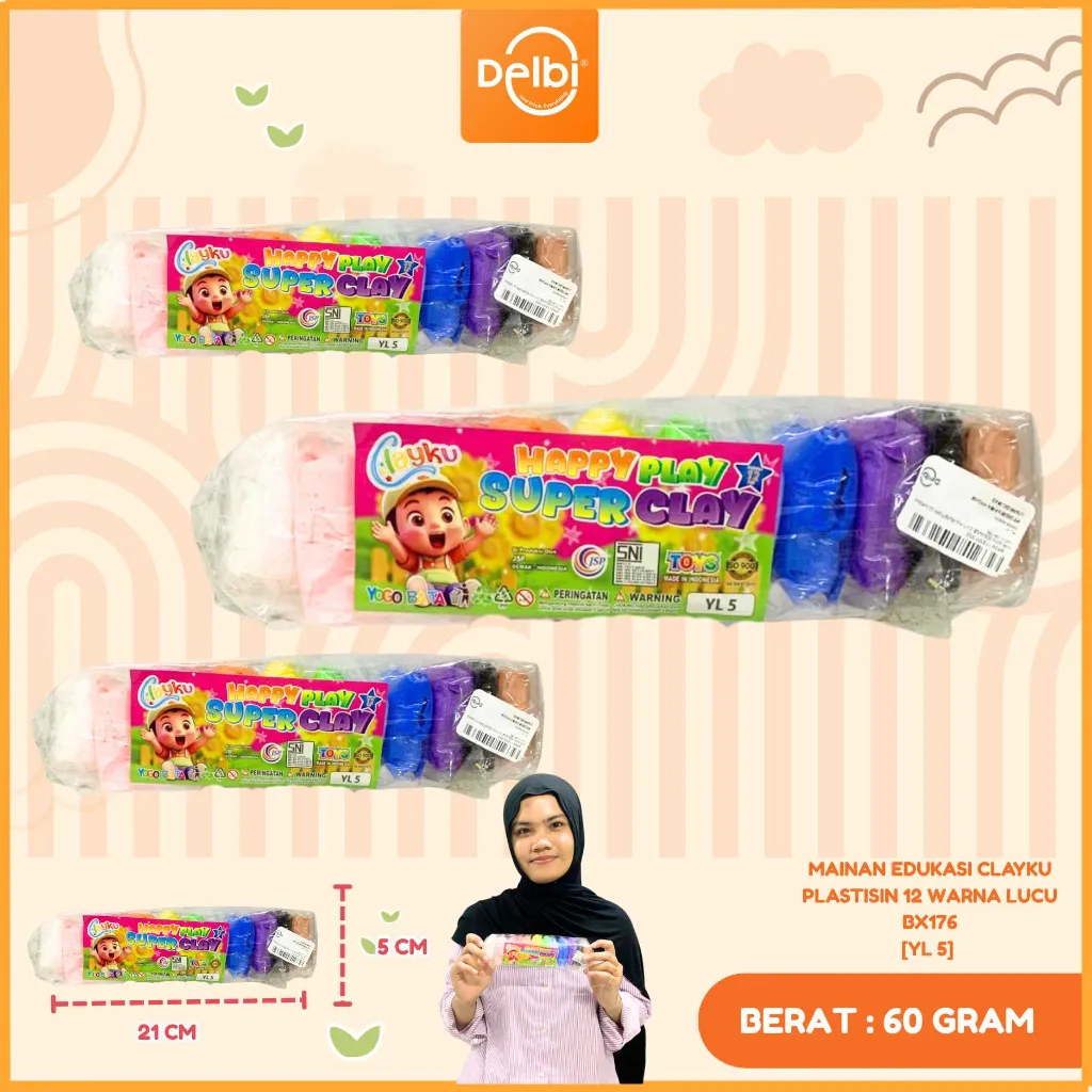 MAINAN EDUKASI CLAYKU PLASTISIN 12 WARNA LUCU BX176