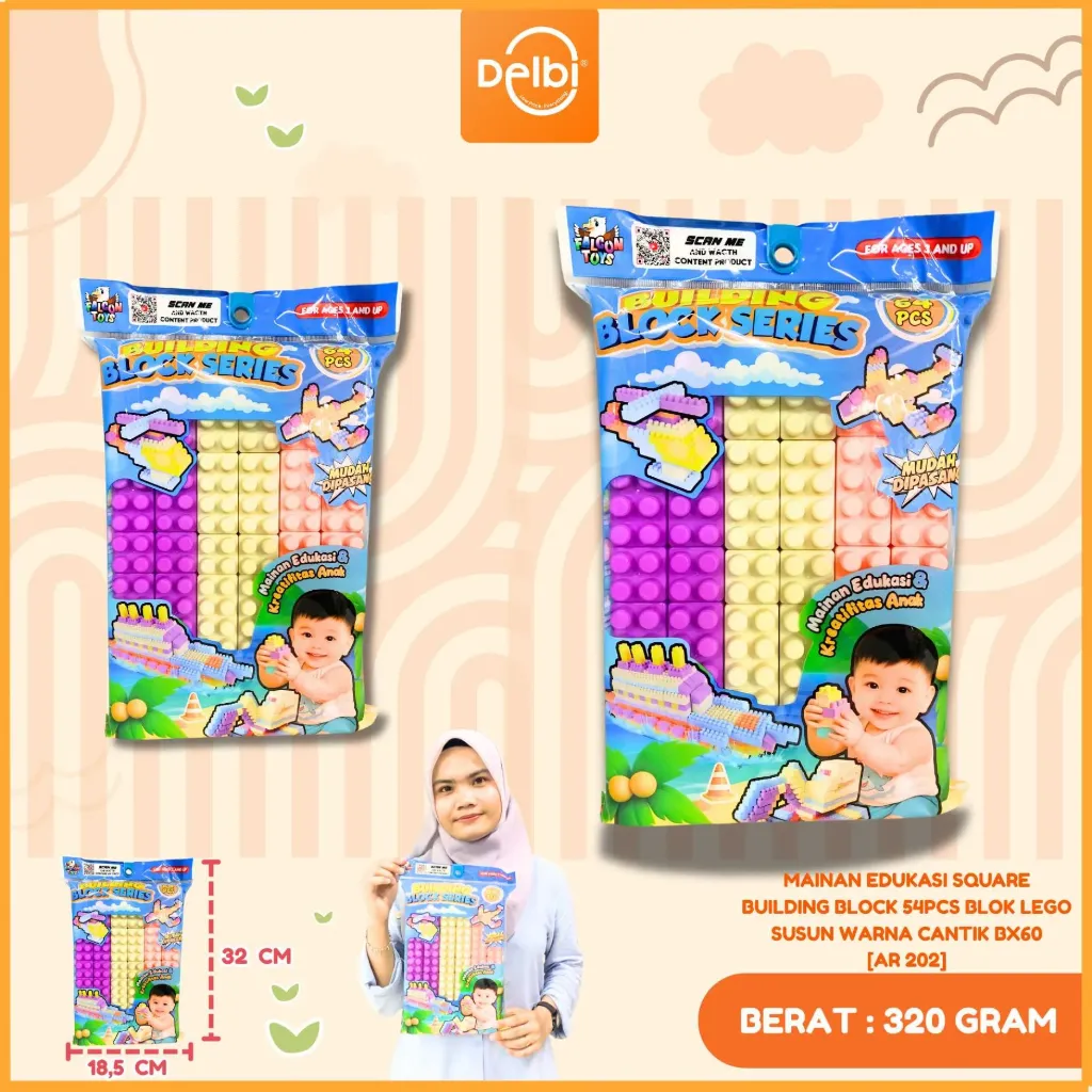 [AR 202] MAINAN EDUKASI SQUARE BUILDING BLOCK 54PCS BLOK LEGO SUSUN WARNA CANTIK BX60