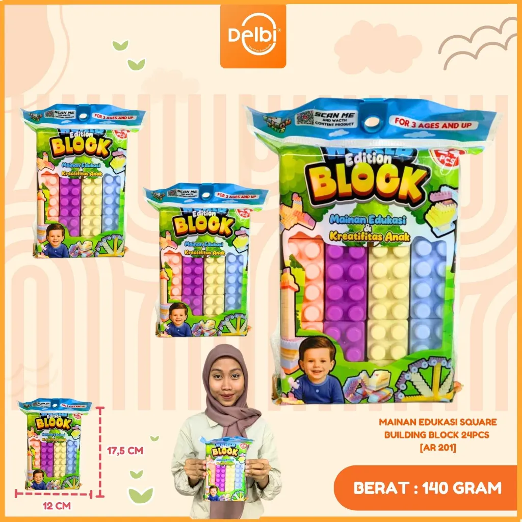 MAINAN EDUKASI SQUARE BUILDING BLOCK 24PCS BLOK LEGO BALOK SUSUN OPP BX117