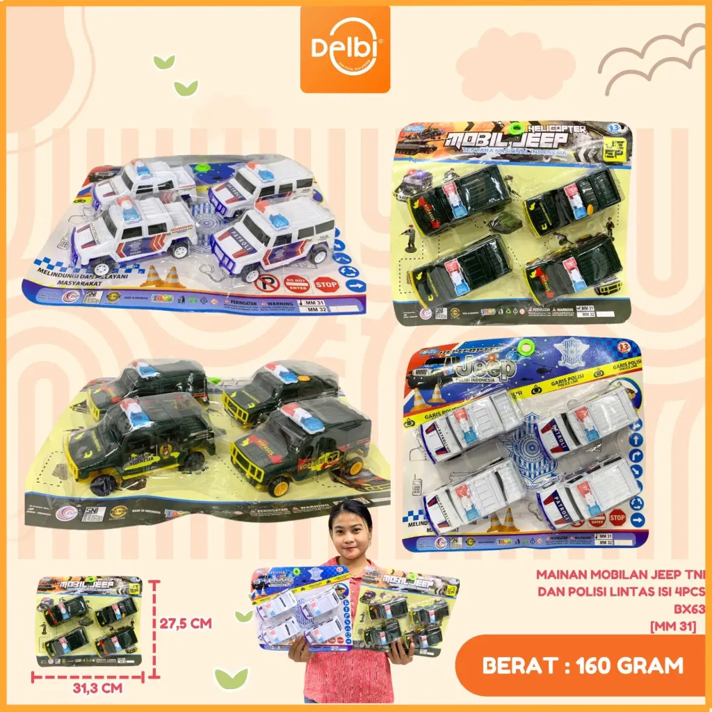 [MM 31] MAINAN MOBILAN JEEP TNI DAN POLISI LINTAS ISI 4PCS BX63