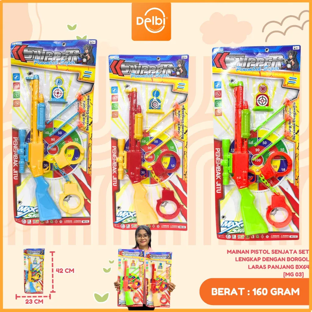 [MG 03] MAINAN PISTOL SENJATA SET LENGKAP DENGAN BORGOL LARAS PANJANG BX64