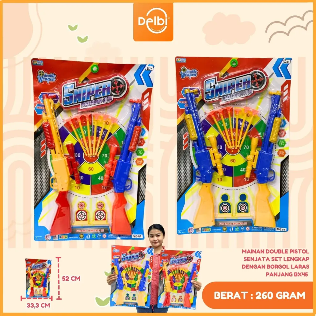 [MG 04] MAINAN DOUBLE PISTOL SENJATA SET LENGKAP DENGAN BORGOL LARAS PANJANG BX45