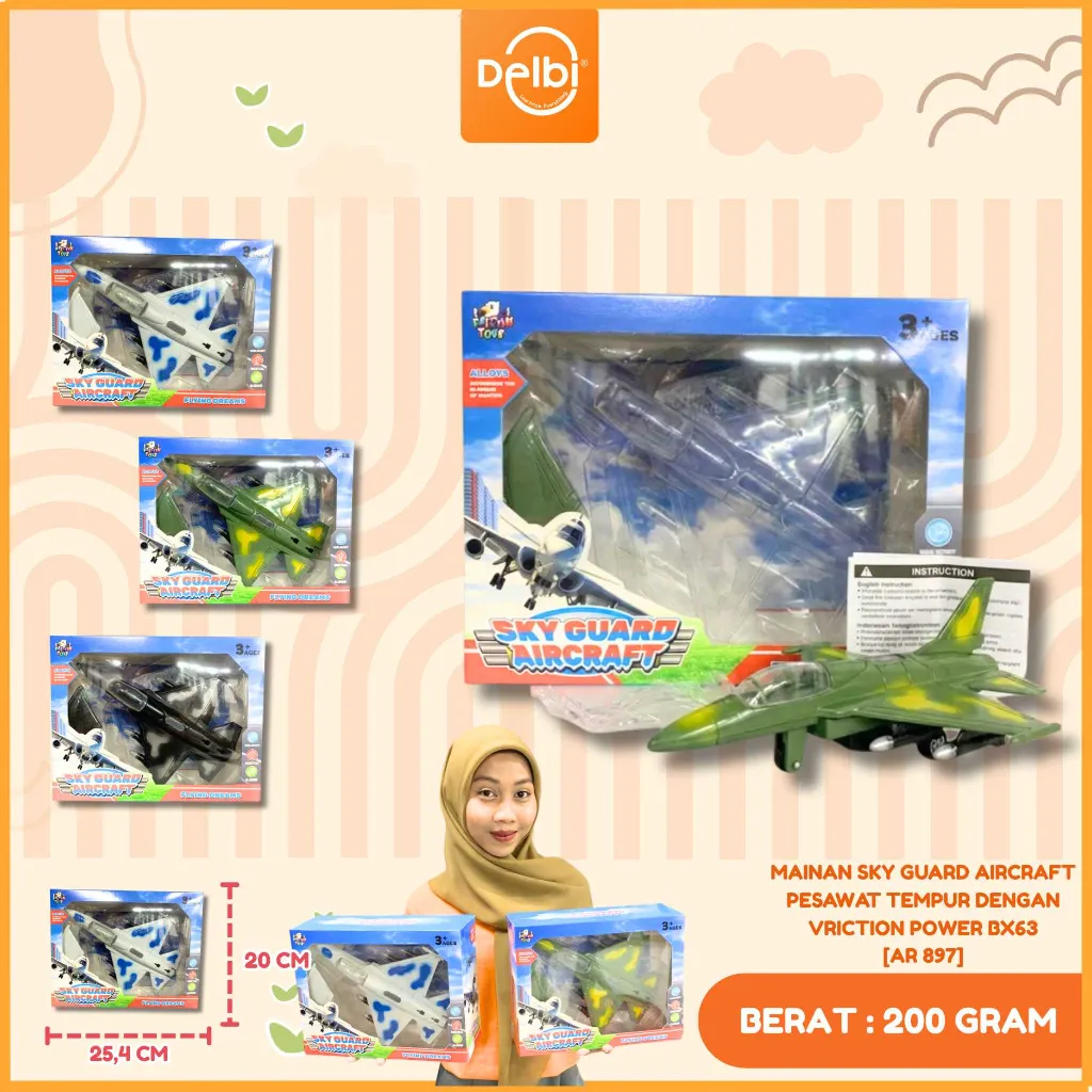 [AR 897] MAINAN SKY GUARD AIRCRAFT PESAWAT TEMPUR DENGAN VRICTION POWER BX63