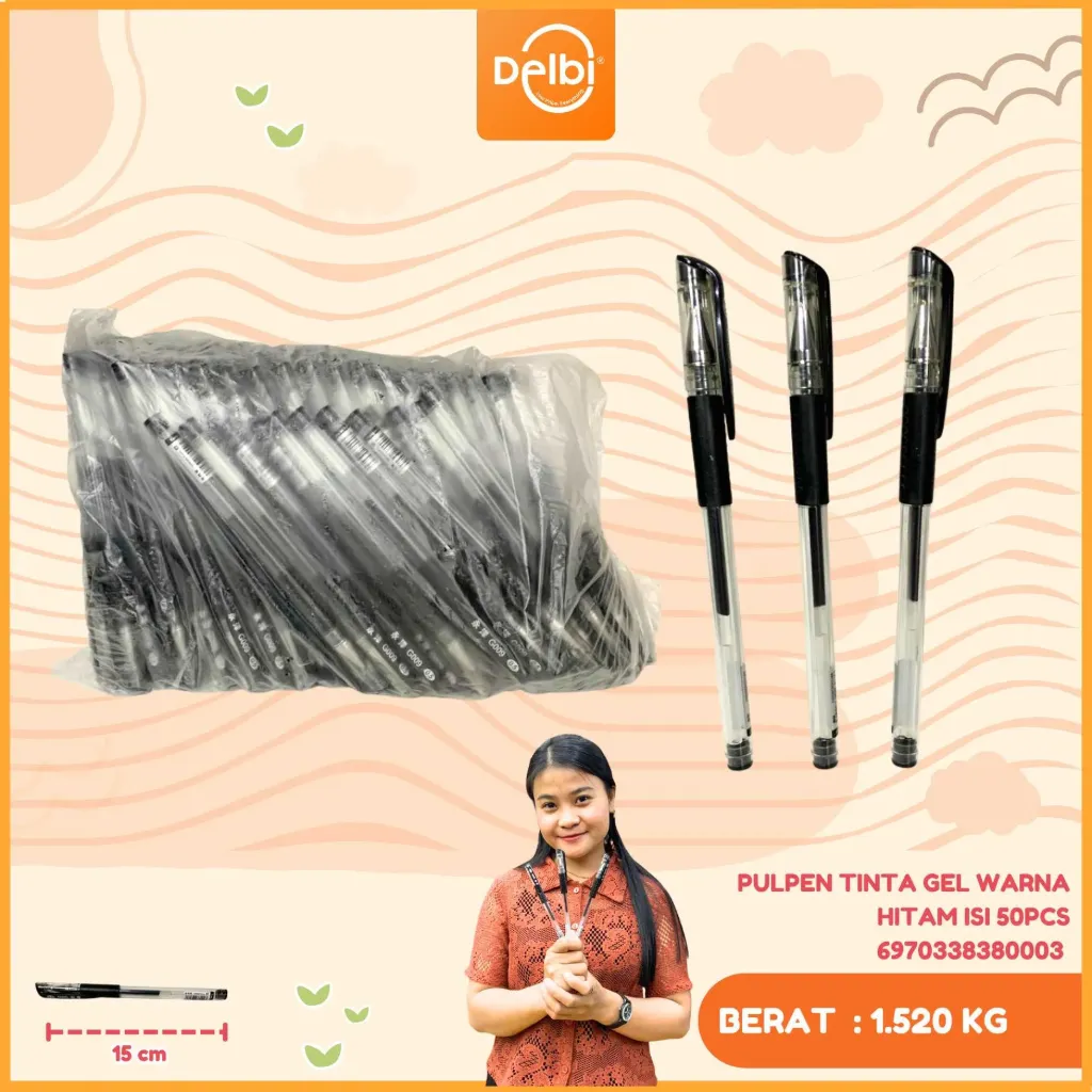 [6970338380003S] PULPEN TINTA GEL WARNA HITAM ISI 50PCS