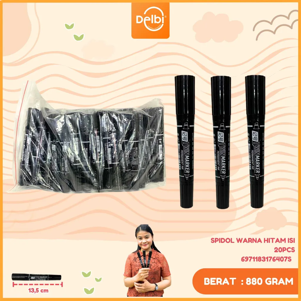 [6971183176407S] SPIDOL WARNA HITAM ISI 20PCS