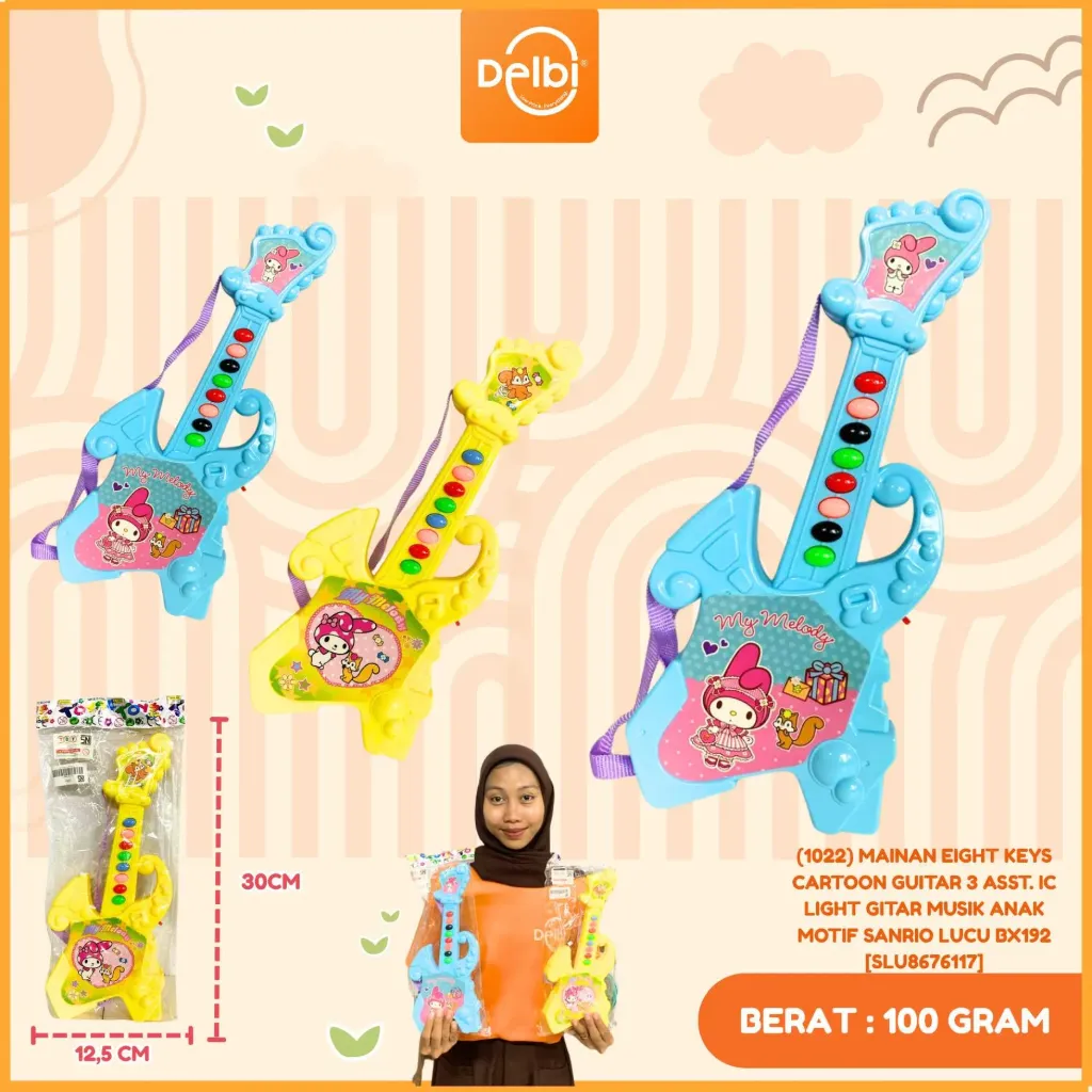 [SLU8676117] (1022) MAINAN EIGHT KEYS CARTOON GUITAR 3 ASST. IC LIGHT GITAR MUSIK ANAK MOTIF SANRIO LUCU BX192